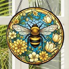 Stained Glass Bee Sun Catcher - 7 8  Flower Window Decor  Indoor Hanging Ornamen