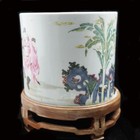 19th Century Chinese Antique Qing Dynasty Famille Rose Brush Pot Porcelain