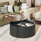 Round Lift Top Coffee Table 31 5  Storage Mid Century Modern Fluted Rustic Wood