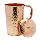 100  Pure Copper Hammered Jug Pitcher And 2 Copper Tumbler Glass Set 