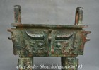 9 4  Ancient Chinese Bronze Dynasty 4 Leg Beast Face Incense Burner Ding