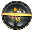 Vtg Ransburg Hand Painted Farmhouse Rooster Black Metal Lidded Cake Platter Htf