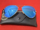 Ray-ban Aviator Pilot Sunglasses Gold Metal Frame Blue Lenses 100  Uv W  Case