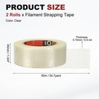 2 Rolls Filament Strapping Tape  1 3 4 x54 7yd Fiberglass Striped Packaging