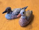 Set Of 2 Miniature Decoy Carved Wooden Ducks Hand Painted Hand Carved Hand Made