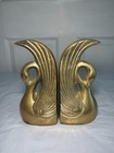 Vintage Solid Brass Swan Bookends Set Art Deco Hollywood Regency Library Decor