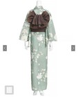 Japanese Yukata Set Jasmine Peony Floral Kimono Green Obi F Size Cotton Ddp Usa