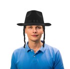 Adult Black Jewish Rabbi Hat With Side Locks Payis Hair Man Costume Fedora