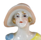 Porcelain Half Doll Pincushion Art Deco Lady Bonnet Orig Cushion Germany  17