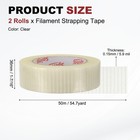 2 Rolls Filament Strapping Tape  1 7 16 x54 7yd Fiberglass Mesh Packaging