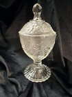 Eapg Clear Sandwich Glass Lidded Compote On Pedestal W grape Design  2611 