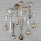 Vintage 10 Salt Spoons Sterling Silver Gorham Mechanics Watson Lunt Gold Wash