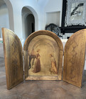 Vtg Ex Lg Gold Gilt  The Annunciation Italian Florentine Wood Triptych  13 X 20 