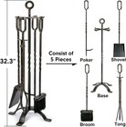 5 Pieces Fireplace Tools Sets Wrought Iron Fireplace Set Antique Brass Copper   