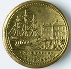 Rare - 1849 California Token Pillbox  Brass  Large Sailing Ship   3 Gold Miners 