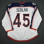 2016-17 Lukas Sedlak Columbus Blue Jackets Game Used Worn Nhl Hockey Jersey