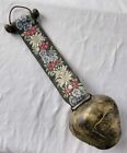 Vintage Embroidered Tapestry Cow Bell Gold Floral Wall Hanging Tulip Farmhouse 