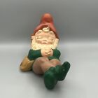 Garden Gnome Sleeping Hand Painted Ceramic Statue 1970s Art Vtg