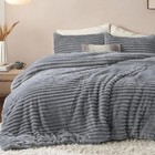 Frye 2  Solid Channel Luxury Faux Fur Comforter 3 Piece Queen Set  Reversible