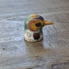 Vintage Thimble Cloisonne Enamel Brass Hawk Bird Head Colorful Blue Red Gold