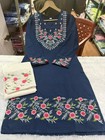 Indian Women Cotton Kurti Palazzo Set Embroidered Wark Navy Blue Etnic Wear