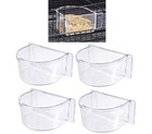 Clear 4  W Bird Cage Seed Water Feeder Cups - Plastic Seed Feeder Cups