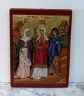 Eastern European Orthodox Hand Painted Icon On Wood - Three Female Saints