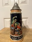Vintage Handmade German Lidded Beer Stein Mug Men Fighting 1l 11 5    Tall W  Lid