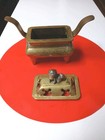 Vintage Asian Foo Dog Large Sold Brass Footed Oriental Incense Box Very Heavy 