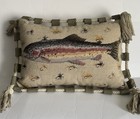Needlepoint Pillow Fish Coastal Nautical Rope Fringe Lure 15x20 W trim Zip Back