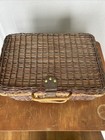 Vintage Wicker Picnic Basket Storage Box Hinged Lid Handle Boho Mcm