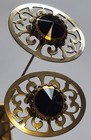 Pair Of Antique Filigree Hatpins With Faceted Bezel Set Glass Stones