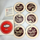 Pimpernel Coasters Set Of 6 Round Acrylic Cork Floral Red Box Decor England Vtg
