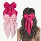 Hot Pink Satin Stylish Bow Big Ribbon Hair Clip Tie All Hair Types Non Slip