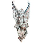 White Cast Iron Gothic Gargoyle Face Door Knocker Vintage Antique Front Door 8 