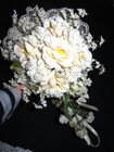 Vintage Silk Flower Bridal Bouquet Ivory Roses Ribbons Wedding