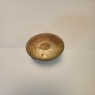 Vintage Art Deco Footed Glass Powder Box Dresser Jar Floral Embossed Brass Lid
