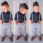 Kids Baby Boys Gentleman Outfits Long Sleeve Romper Waistcoat Veat Hat Party Set