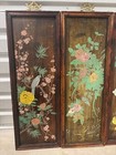 Antique Chinese 4 Panel Inlaid Wood Screen  Four Seasons Decor 37   x13   