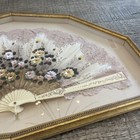 Rare Large Antique Victorian Fan Framed Glass Flower Garden French 