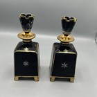 Antique Bohemian Gold And Black Art Glass Handpainted Vintage 2 Perfume Bottle