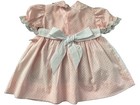 Girls Pink White Polka Dot Fit   Flare Dress Lace Bow Embroidered 3t Vintage