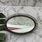 Vintage 80s Mini Mirror Tray Oval Silver Tone Metal Vanity Bathrrom Decor