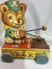 Vintage Fisher Price Tiny Teddy Xylophone Pull Toy Wood 1940s 1950s Works  M5