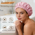 Satin Lined Shower Cap For Women  Reusable Waterproof Hair Cap  Large Washable B