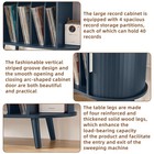  Small Round Record Player Stand With Charging Station   Fluted Panel navy Blue 