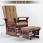 Solid Wood Glider And Ottoman Set Rubber Wood Rocking Chair  sandybrown Cushion