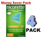 4 Pack Nicorette Gum Fruit Fusion 4mg 105pieces
