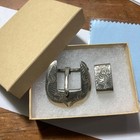 Vintage Sterling Silver Etched  75  Belt Buckle   Keeper  25 Grams