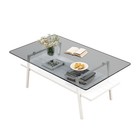 38 5 Inch Two-tier Rectangle Coffee Table Tempered Glass Wood Shelf Center Table